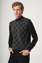 Black-Smoked Turtleneck Long Sleeve Knitted Comfort Fit Cotton Sweater 1012265155 - 2