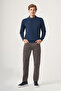 Indigo Polo Collar Long Sleeve Knitted Comfort Fit Cotton Sweater 1012265150 - 4
