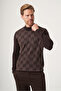 Brown Turtleneck Long Sleeve Knitted Comfort Fit Cotton Sweater 1012265155
