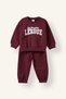 H8483A5Br115 Burgundy 100% Cotton Crew Neck Printed Sweatshirt Top and Elastic Waist Sweatpants - 6
