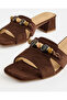 Women Brown Stone Trim Heeled Mules - 3