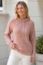 Women's Long Sleeve Hooded Lace-Up Textured Relaxed Fit Casual Stylish Powder Knitwear Sweater