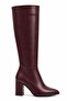 Culina Women's Burgundy Pointed Toe Thick Heeled Side Zipper Below the Knee Women's Leather Boots 7.5 cm Heel - 4