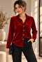 Women's Long Sleeve Collared Front Buttoned Velvet Shirt with Pocket Detail