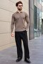 Light Brown Polo Collar Hair Knit Patterned Men's Knitwear Sweater E7519 - 2