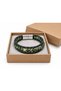 Elcavio Moss Black Leather Men's Bracelet - Green Natural Stone Beaded Weave - 3