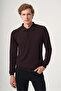 Purple Polo Collar Long Sleeve Knitted Comfort Fit Cotton Sweater 1012265150