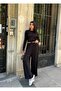 Women's Black Blouse Pants Bottom Top Set