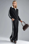 Soft Touch Modal Textured Zippered Collar Striped Wide Leg Two-Piece Set - 4