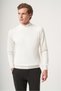 Cream Color Turtleneck Long Sleeve Knitted Comfort Fit Cotton Sweater 1012265001 - 3