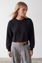 Women's Black Crew Neck Skirt with Dirty Stitching and 3 Thread Inner Ribbed Sweatshirt Alc-X15863 - 4