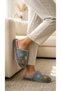 Women's Gray Floral Embroidered Furry House Slippers 3 cm Byndti̇mjnakci̇c01 - 4