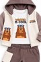 Sweet Teddy Bear Printed Baby Boy 3-Piece Winter Tracksuit Set Premium 3 Yarn Hooded Top and Bottom Set - 5