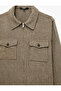 Wool Blend Covered Pocket Patterned Classic Collar Long Sleeve Zipper Shirt - 3
