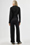 Modal textured zippered collar high waist wide leg two piece set - 4