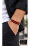 Cerlino Redweave Black Leather Men's Bracelet - Red Braided Wide Band
