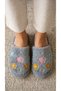 Women's Gray Floral Embroidered Furry House Slippers 3 cm Byndti̇mjnakci̇c01 - 8