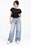 2230 Women's Boat Neck Bat Sleeve Draped Blouse Black - 5