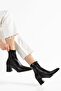 Pointed Toe Stretch Thick Heeled Side Zipper Black Heeled Boots - 4