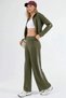 Modal textured zippered collar high waist wide leg two piece set - 3