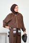 Women's Zippered Drawstring Detail Trousers Suit Brown - 3