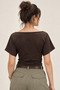 2230 Women's Boat Neck Bat Sleeve Draped Blouse Brown - 5