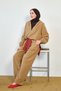 Women's Zippered Drawstring Detail Pants Suit Camel - 4