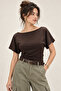 2230 Women's Boat Neck Bat Sleeve Draped Blouse Brown - 3
