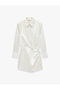 Classic Collar Long Sleeve Draped Detail Satin Mini Dress - 5