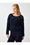 Navy Blue Boat Neck Openwork Detailed Relaxed Fit Knitwear Sweater - 4