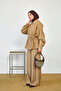 Women's Shirt Collar Waist Drawstring Trouser Suit Camel - 4