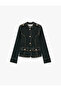Cotton Buttoned Stand Collar Denim Jacket with Pocket Detail and Shoulder Epaulettes - 5
