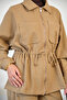 Women's Shirt Collar Waist Drawstring Trouser Suit Camel - 6