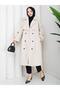 Women's Oversize Button Belt and Slit Detail Pelerine Detail Mid-Length Trench Coat - 7