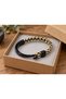 Falmero Giltbraid Black Gold Tone Leather Men's Bracelet - Black Open Clasp - 2