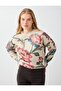 Ecru Floral Patterned Crew Neck Knit Sweater - 5