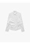 Slim Fit Cotton Long Sleeve Draped Asymmetrical Button Detailed Shirt