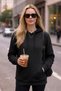 Women's Winter Thick Fleece Lined Puff Fabric Hooded Regular Sweatshirt with Kangaroo Pocket