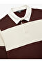 Long Sleeve Three Thread Ribbed Buttoned Striped Polo Collar Sweatshirt - 6
