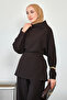 Women's Tissue Collar Bat Sleeve Trouser Suit Brown - 4