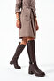 Women's Round Toe Metal Accessory Detailed Thick Heeled Boots Virena Brown - 4