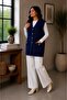 Front Buttoned Double Pocket V-Neck Women's Knitted Vest - 3