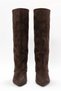 Women's Knee-Length Goblet Heeled Pointed Toe Covered Long Boots - Alessa - Brown Suede - 2