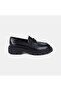 Women's Black Classic Leather Loafer with Thick Toothed Sole - 2