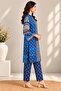 Women’s Royal Blue Ethnic Printed Kurta & Trouser Co-Ord Set - 2
