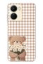 Vivo Y16 Compatible Transparent Phone Case with Flower Bouquet and Teddy Bear Pattern