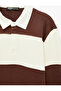Long Sleeve Three Thread Ribbed Buttoned Striped Polo Collar Sweatshirt - 4