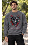 Men's Geometric Panther and Black Red Graphic Printed Crew Neck Casual Regular Fit Sweatshirt
