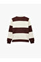 Long Sleeve Three Thread Ribbed Buttoned Striped Polo Collar Sweatshirt - 5