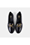 Women's Black Asymmetrical Leather Loafer with Gold Buckle - 4